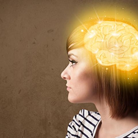 teen girl with graphic of her "brain' illuminated