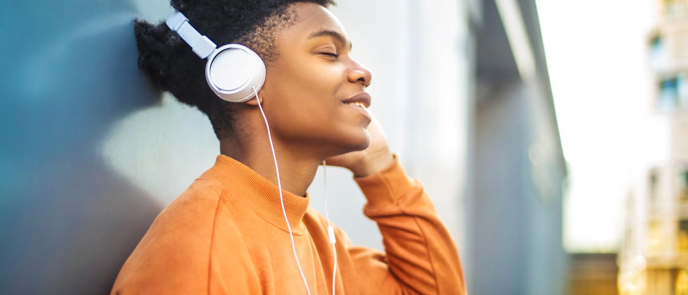 Teen with headphones on