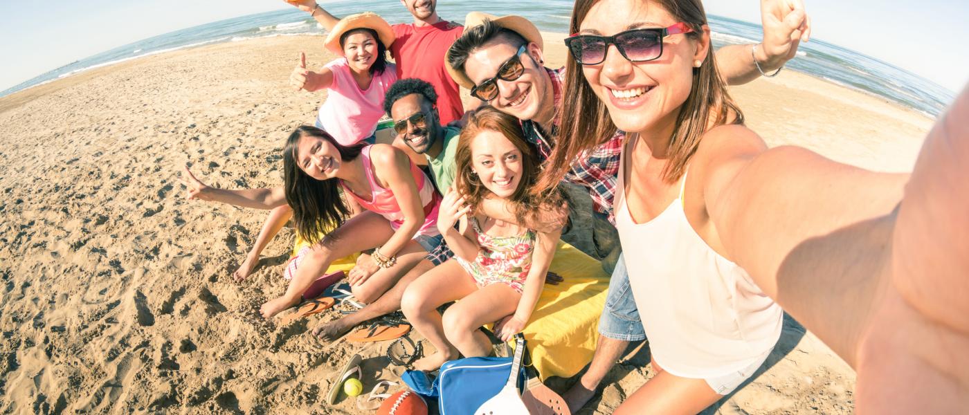 friends having fun on the beach