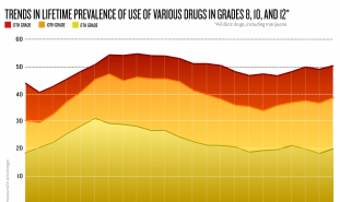 trends in lifetime prevalence of use of verious drugs in grades 8, 10, and 12
